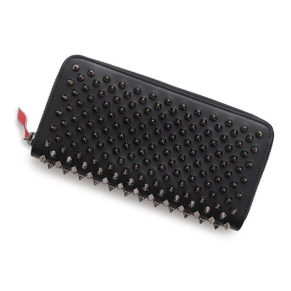 Christian Louboutin Long Wallet Panettone Spike Stud Leather Black